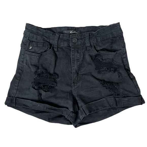 KanCan Black Distressed Roll Cuff Shorts - Size 27 - Picture 1 of 7